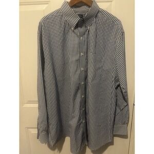 Brooks Brothers Polo‎ Shirt Mens 2XL Blue Gingham Check Plaid Cotton Long Sleeve